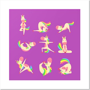 Unicorn Yoga Poses Funny Meditation Yogi Posters and Art